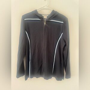 Exclusively Misook Grey Stretch Knit Full Zip Hoodie Blue Trim Size Large